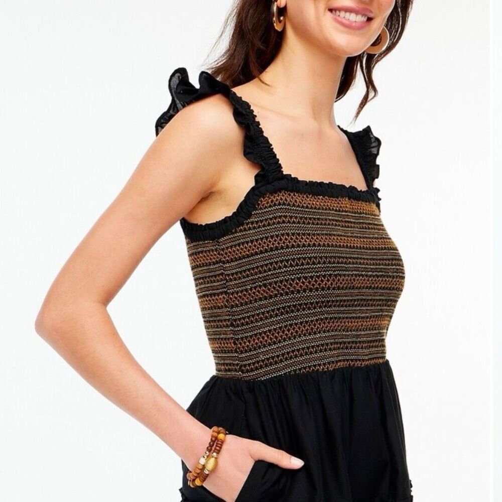 J. Crew Factory Women's Smocked Tiered Mini Dress Black Size S - Picture 2 of 10